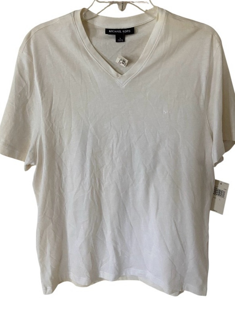 Michael Kors Men's White V-Neck Short Sleeve Shirt size L ,NWT, 100% Cotton